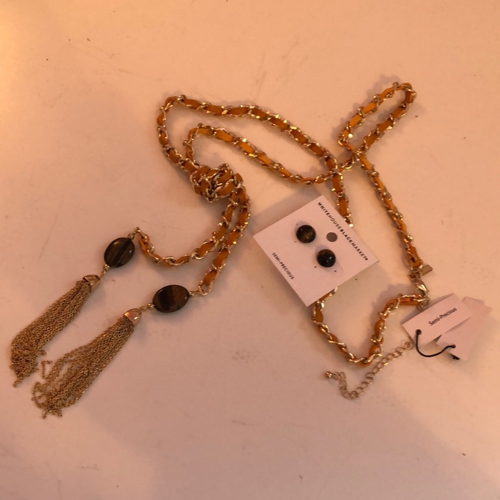 NWT WHBM Tiger Eye Earring and Necklace Set